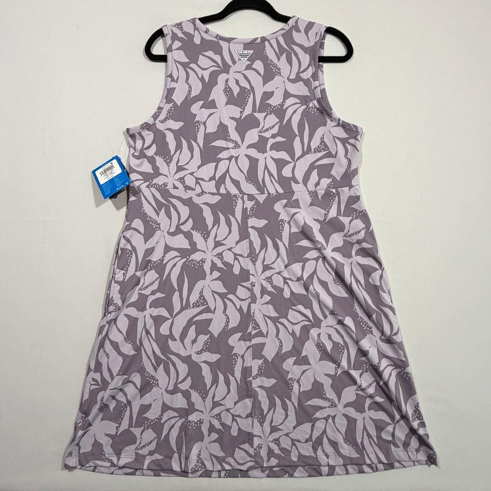 Columbia Freezer Tank Dress Tropical Leaf Print Purple Gray Womens XL - Picture 2 of 11